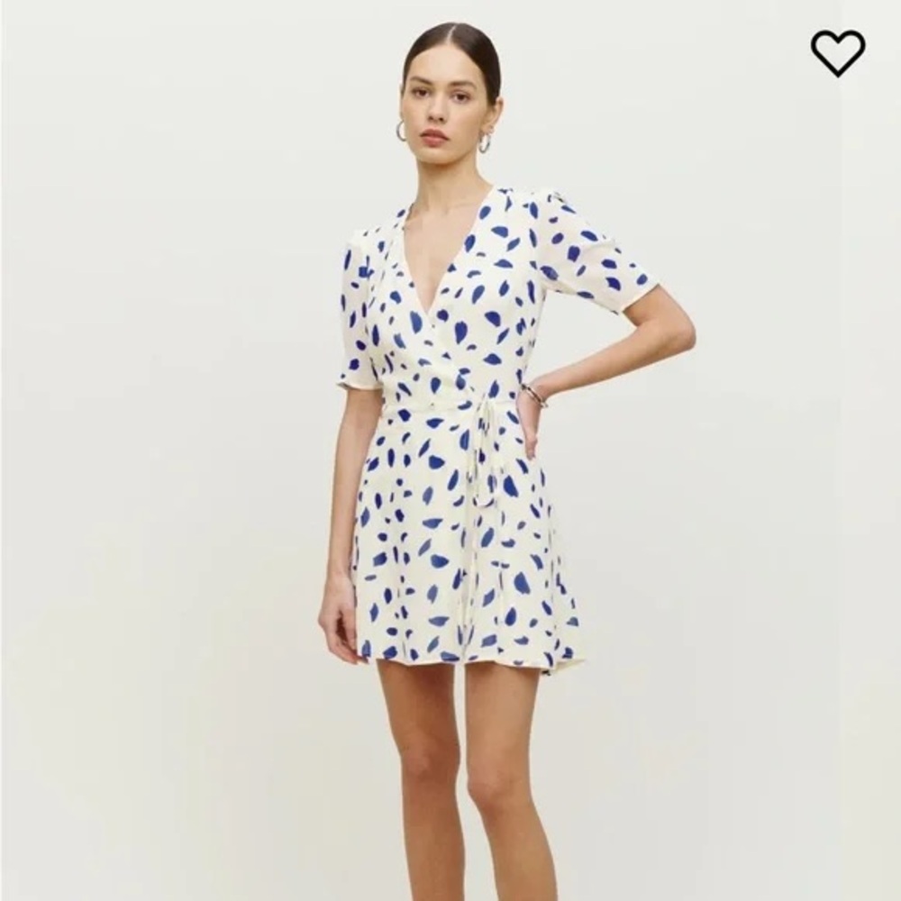Reformation Lucky Elegant Blue and White Wrap Dress